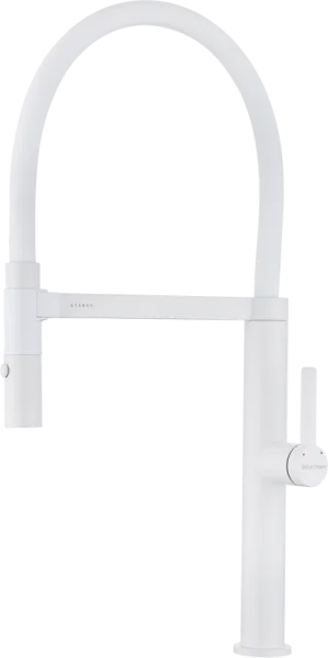 Смеситель для кухни Paulmark Leader Le214101-WH, белый матовый, с гибким изливом Sancos — Оригинал
