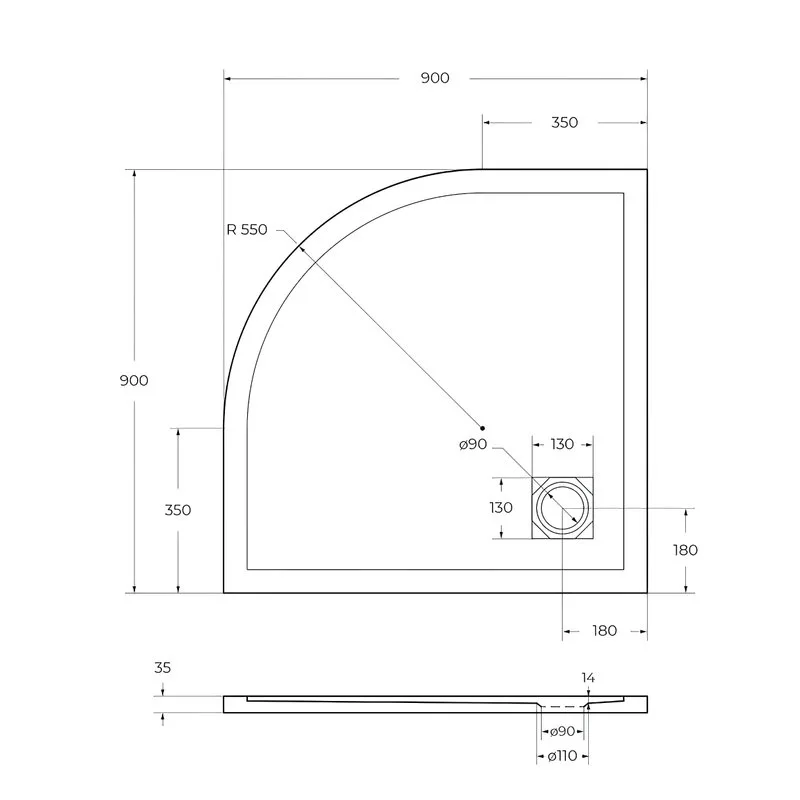 Поддон для душа BelBagno Uno TRAY-MR-UNO-R-90-550-35-W-NO 90х90, белый, с сифоном Sancos — официальный сайт
