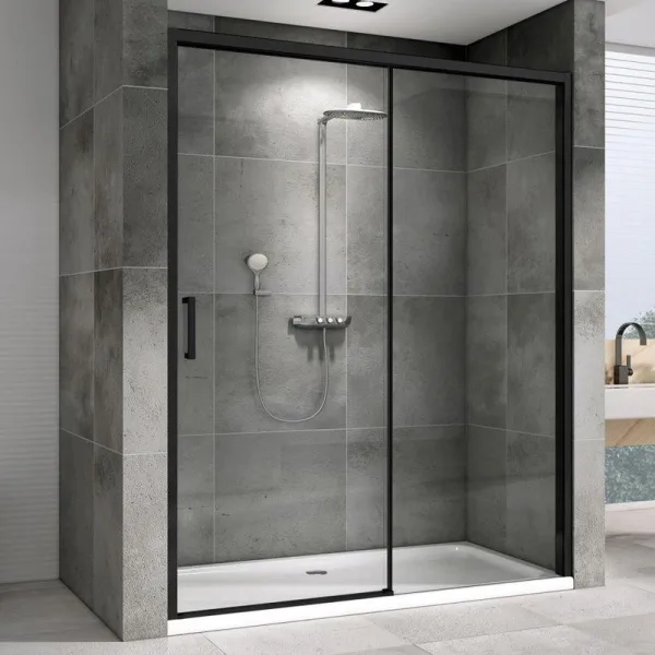 Душевая дверь в нишу Abber Komfort AG93120B 120 см, профиль черный, стекло прозрачное Sancos — Оригинал