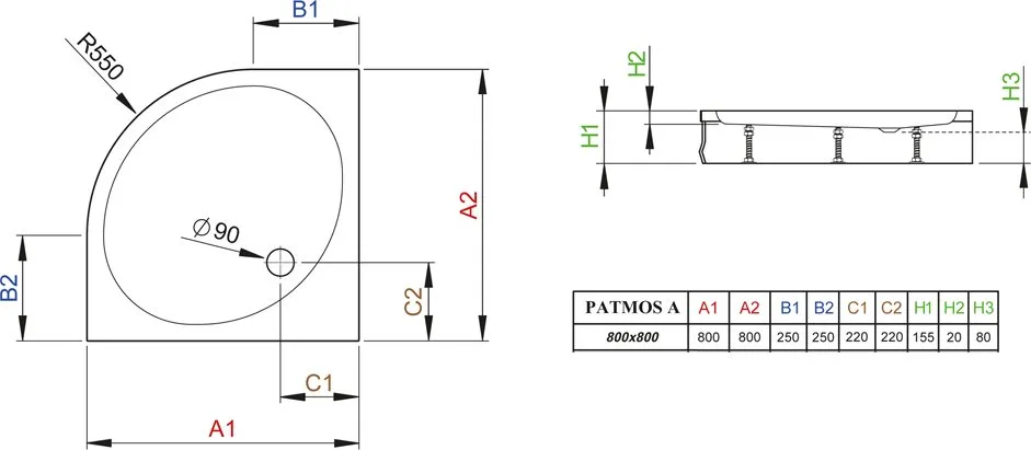 Поддон для душа Radaway Patmos A800 с сифоном Sancos — официальный сайт