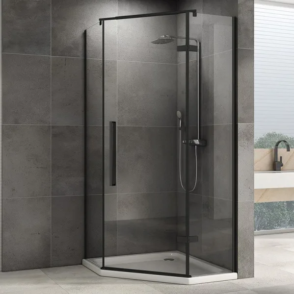 Душевой уголок Abber Ewiges Wasser AG05100B 100x100, профиль черный, стекло прозрачное Sancos — Оригинал