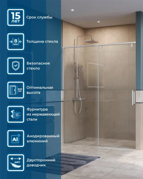 Душевая дверь в нишу BelBagno Soft Close-1 BF-1-150-C-Cr профиль хром Sancos — Оригинал