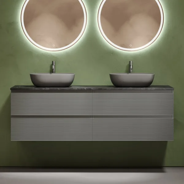 Тумба с раковиной Sancos Folk 160 ergraut soft, столешница черный мрамор TT160A1X, раковина CN6009MH Sancos — Оригинал