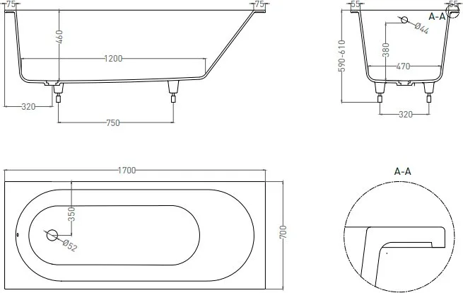 Ванна из искусственного камня Salini Ornella S-Sense 170x70 см, встраиваемая, белая, на ножках Sancos — официальный сайт