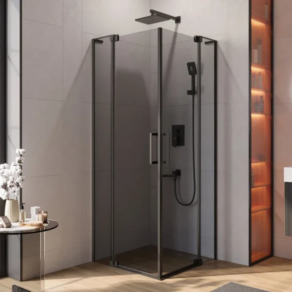 Душевой уголок Cezares Slider A 2 70/80 Grigio Nero профиль черный, стекло серое Sancos — Оригинал