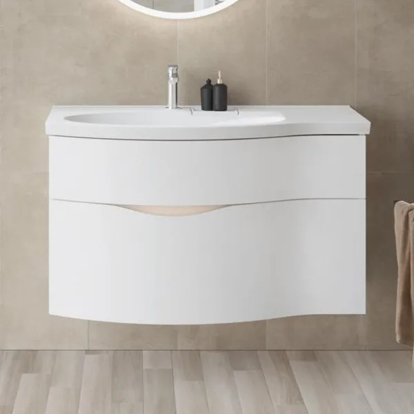 Тумба под раковину без столешницы KERAMA MARAZZI Riva 100, левая подвесная, белая матовая Sancos — Оригинал