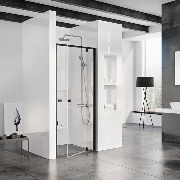 Душевая дверь в нишу Ravak Pivot PDOP1-80 Transparent, профиль черный Sancos — Оригинал