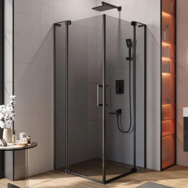 Душевой уголок Cezares Slider AH 2 90/100-100/110 Grigio Nero профиль черный, стекло серое Sancos — Оригинал
