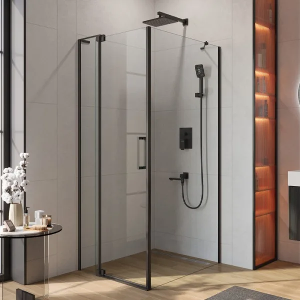 Душевой уголок Cezares Slider AH 1 100-80/90 C Nero профиль черный, стекло прозрачное Sancos — Оригинал