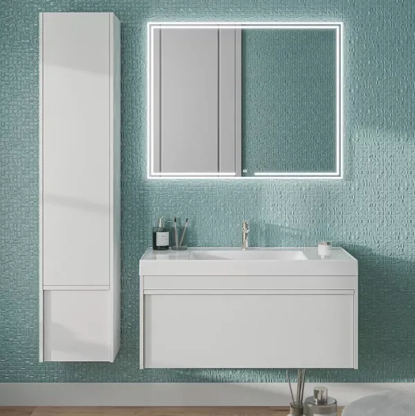 Шкаф-пенал для ванной KERAMA MARAZZI Modula 35 R с дверцей и ящиком, белый глянцевый Sancos — Оригинал