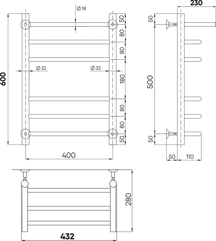Полотенцесушитель водяной Indigo Brace LBCW60-40PBR с полкой, черный муар Sancos — официальный сайт