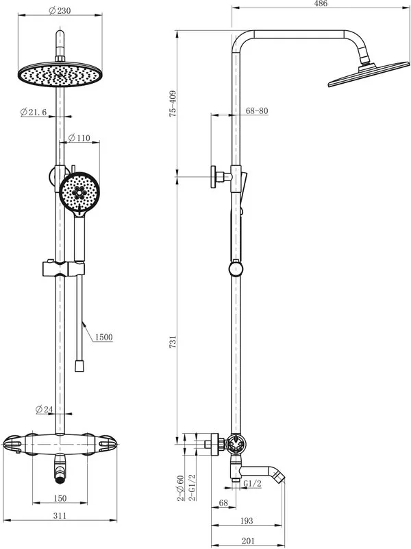 Душевая стойка Wonzon & Woghand CAPSULE WW-B3031-A1-CR, хром Sancos — официальный сайт