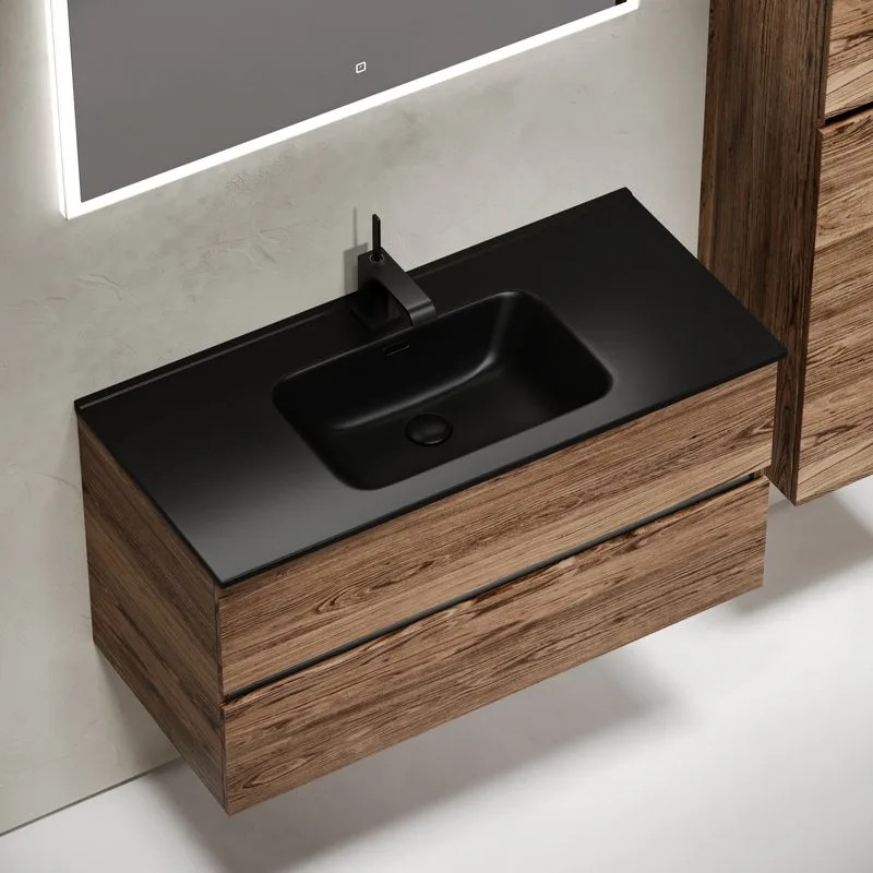 Тумба с раковиной Sancos Urban 100 дуб чарльстон, черная раковина CN7003MB Sancos — официальный сайт
