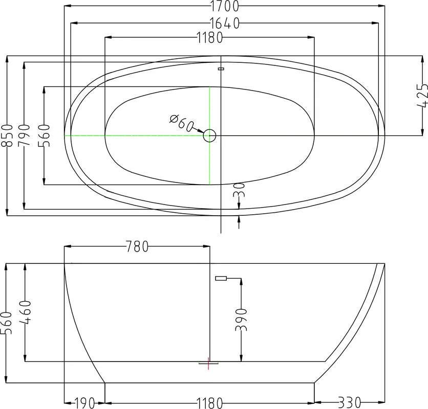 Акриловая ванна Esbano Sophia 170x85 см, отдельностоящая, глянцевая черная, овальная, со сливом-пере Sancos — официальный сайт