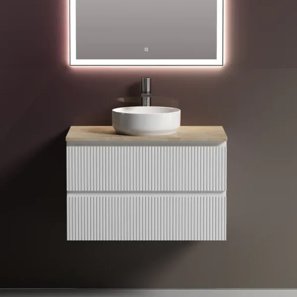 Тумба с раковиной Sancos Snob T 80 см, bianco, столешница бежевая, раковина CN6005 Sancos — Оригинал