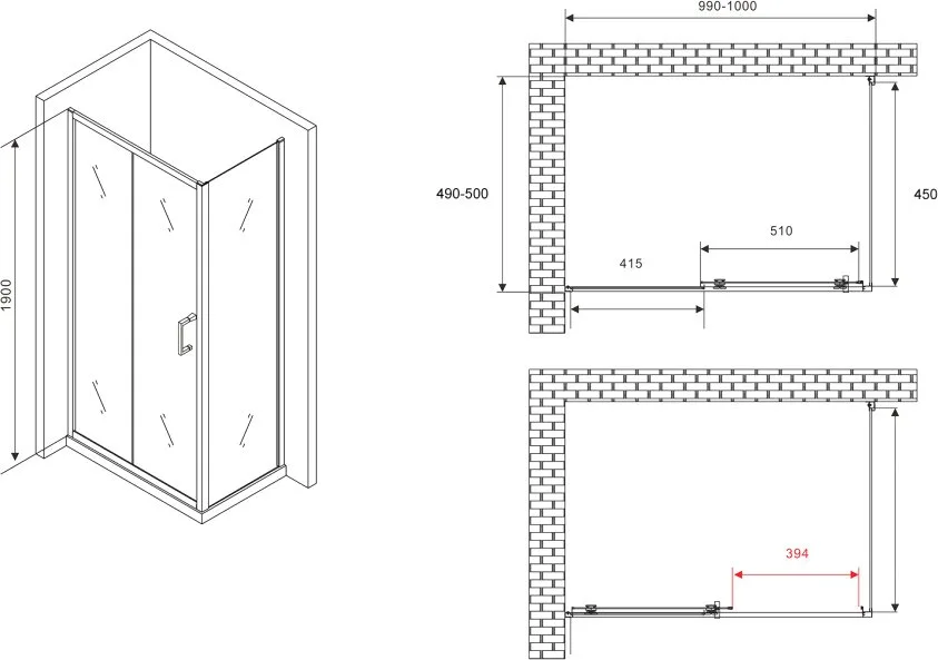 Душевой уголок Abber Schwarzer Diamant AG30100B5-S50B5 100x50, профиль черный, стекло прозрачное Sancos — официальный сайт