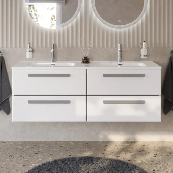 Тумба под раковину без столешницы Cezares Eco Cer-N 140 4 ящика, bianco lucido, ручки серые Sancos — Оригинал