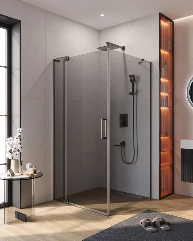 Душевой уголок Cezares Slider AH 1 100-100/110 GRIGIO GM профиль оружейная сталь, стекло серое Sancos — официальный сайт