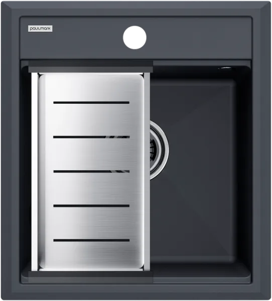 Мойка кухонная Paulmark Stepia PM114651-AN+A375-BS с коландером, антрацит Sancos — Оригинал