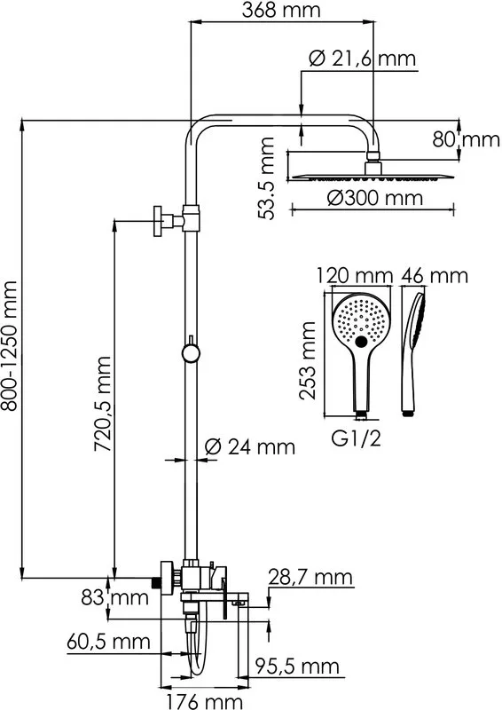 Душевая стойка Wasserkraft Elbe 7400 A174.160.078.CB, черная Sancos — официальный сайт