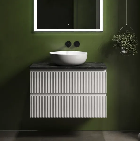 Тумба с раковиной Sancos Snob R 80 см, bianco, столешница черный мрамор, раковина CN5024 Sancos — Оригинал