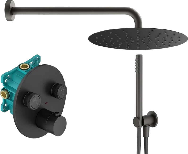 Душевой комплект Plumberia Selection PSBOX KITPSB02NOKING, С ВНУТРЕННЕЙ ЧАСТЬЮ, черный матовый Sancos — официальный сайт