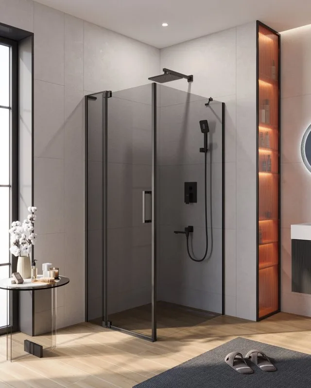 Душевой уголок Cezares Slider AH 1 100-80/90 Grigio Nero профиль черный, стекло серое Sancos — официальный сайт
