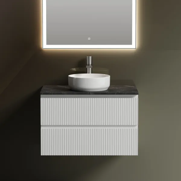 Тумба с раковиной Sancos Snob T 80 см, bianco, столешница черный мрамор, раковина CN6005 Sancos — Оригинал