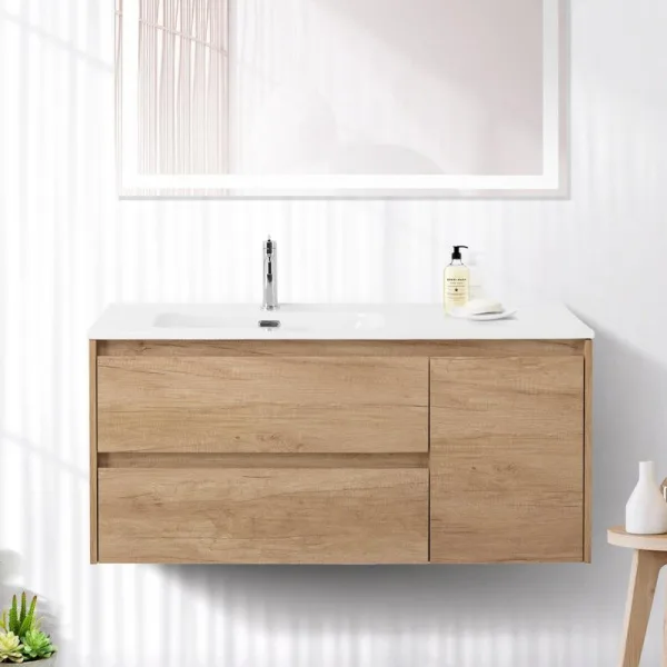 Тумба под раковину без столешницы BelBagno Kraft 100 L, 2 ящика, дверца, rovere nebrasca nature Sancos — Оригинал