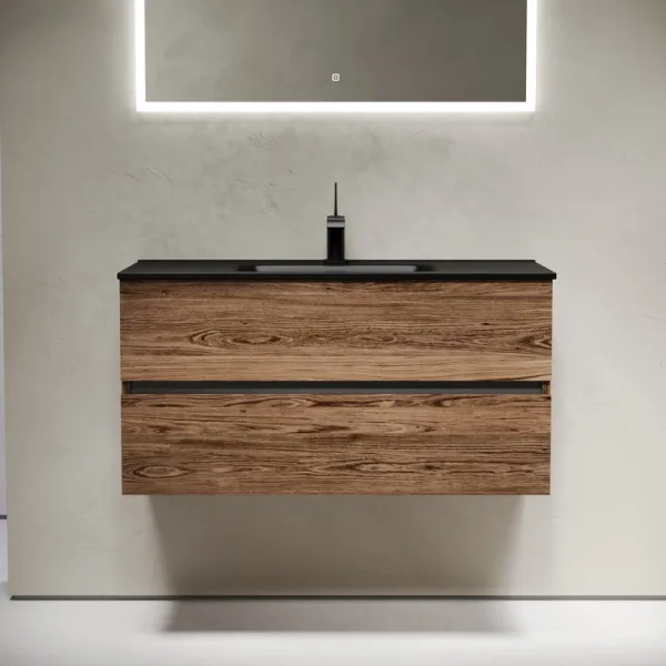 Тумба с раковиной Sancos Urban 100 дуб чарльстон, черная раковина CN7003MB Sancos — Оригинал