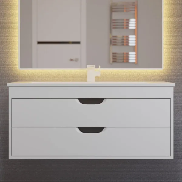 Тумба под раковину без столешницы Uperwood Modul 100 подвесная, 2 ящика, матовая белая, графит Sancos — Оригинал