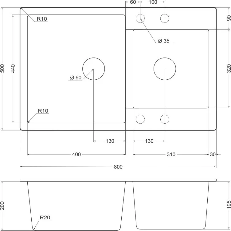 Мойка кухонная Emar Quartz EMQ-2800.Q Морион Sancos — официальный сайт