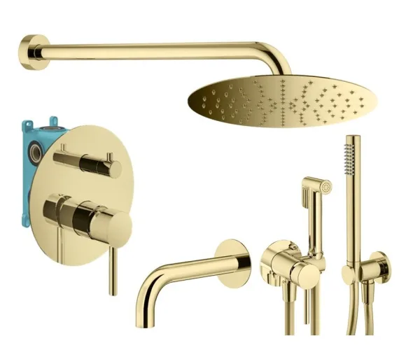 Комплект для ванной Plumberia Selection Ixo KITZXO19OR60 С ВНУТРЕННЕЙ ЧАСТЬЮ, золото 24К Sancos — Оригинал