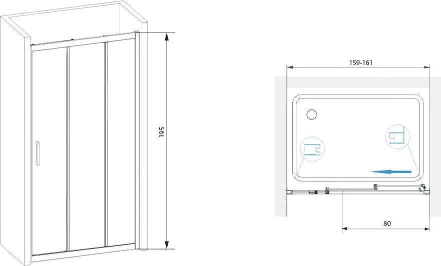 Душевой уголок RGW Passage PA-13+100 см (159-161)x100x195 профиль хром, стекло прозрачное Sancos — официальный сайт