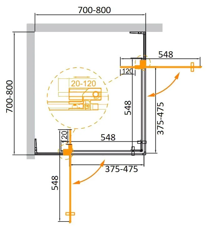 Душевой уголок Cezares Slider A 2 70/80 GRIGIO GM профиль оружейная сталь, стекло серое Sancos — официальный сайт