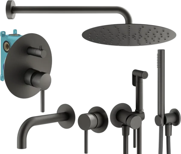 Комплект для ванной Plumberia Selection Ixo KITZXO18GR210 С ВНУТРЕННЕЙ ЧАСТЬЮ, графит матовый Sancos — Оригинал