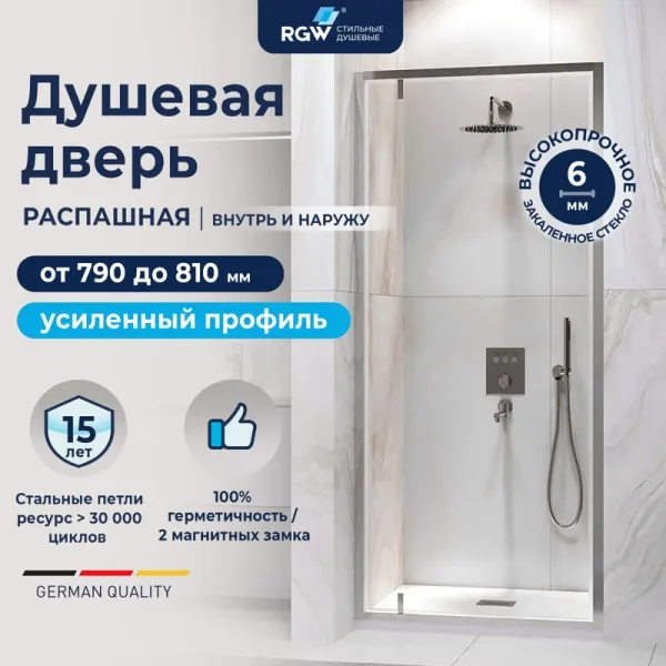 Душевая дверь в нишу RGW Leipzig LE-102 80 см, профиль матовый хром, стекло прозрачное Sancos — Оригинал