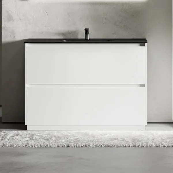 Тумба с раковиной Sancos Libra Floor 120 белый глянец, черная раковина CN7006MB Sancos — Оригинал