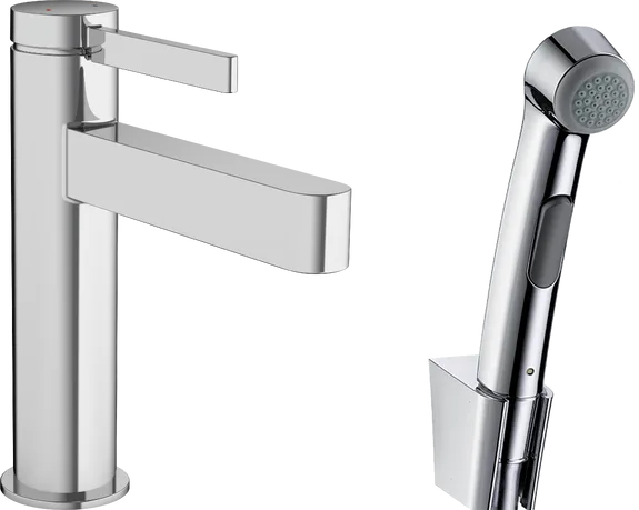 Смеситель для раковины Hansgrohe Finoris 110 76210000 с гигиеническим душем, хром Sancos — Оригинал