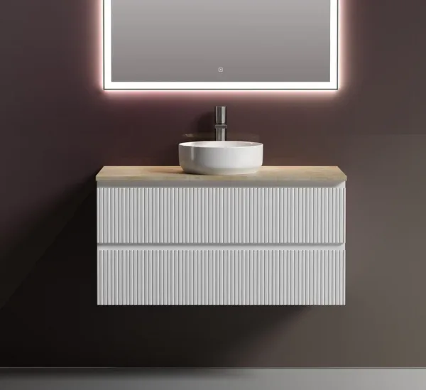 Тумба с раковиной Sancos Snob T 100 см, bianco, столешница бежевая, раковина CN6005 Sancos — Оригинал