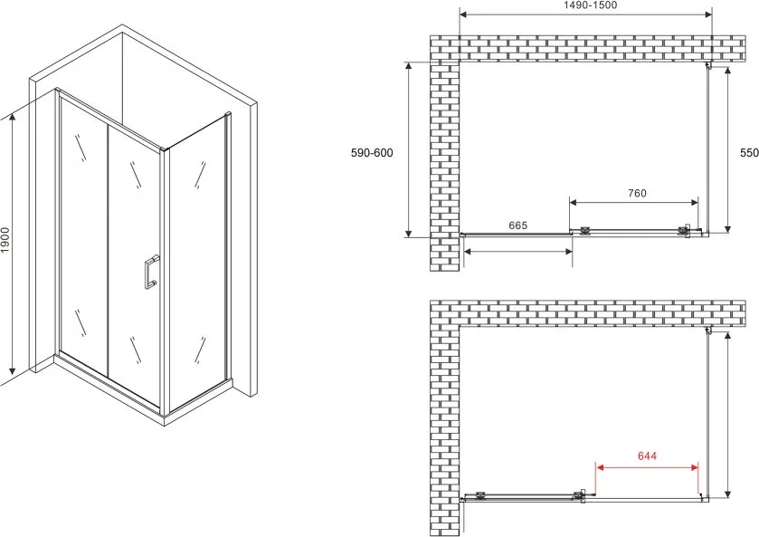 Душевой уголок Abber Schwarzer Diamant AG301505-S605 150x60, профиль хром, стекло прозрачное Sancos — официальный сайт