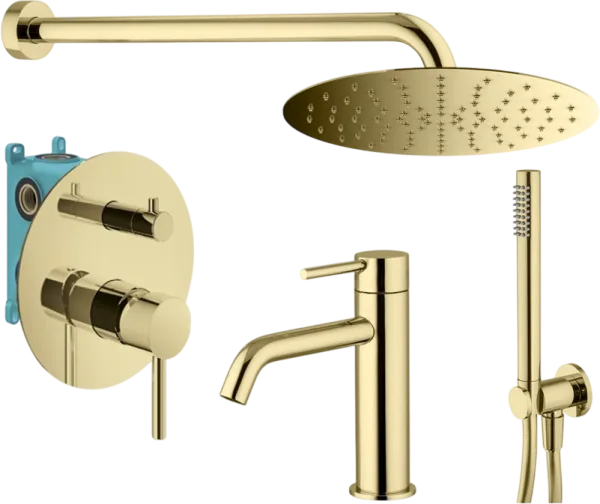 Комплект для ванной Plumberia Selection Ixo KITXO18OR53 С ВНУТРЕННЕЙ ЧАСТЬЮ, золото 24к Sancos — Оригинал