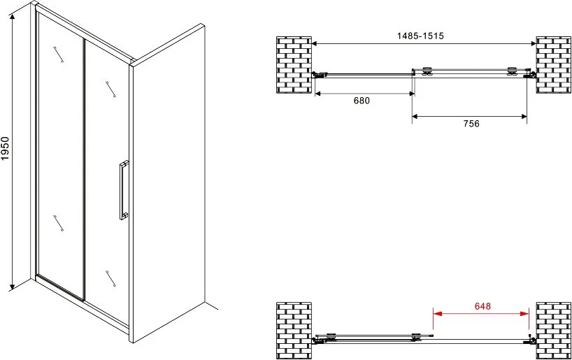 Душевая дверь в нишу Abber Schwarzer Diamant AG30150BH 150 см, профиль черный, стекло прозрачное Sancos — официальный сайт