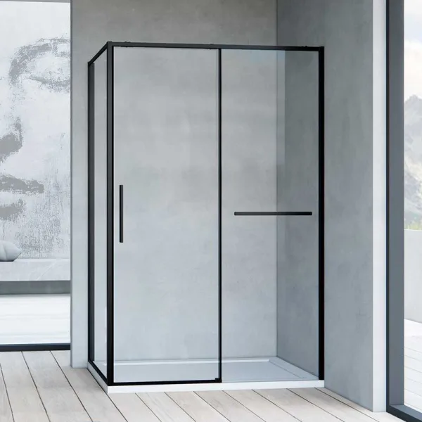 Душевой уголок Vincea Slim Soft VSR-1SS9012CLB 120x90, профиль черный, стекло прозрачное Sancos — Оригинал