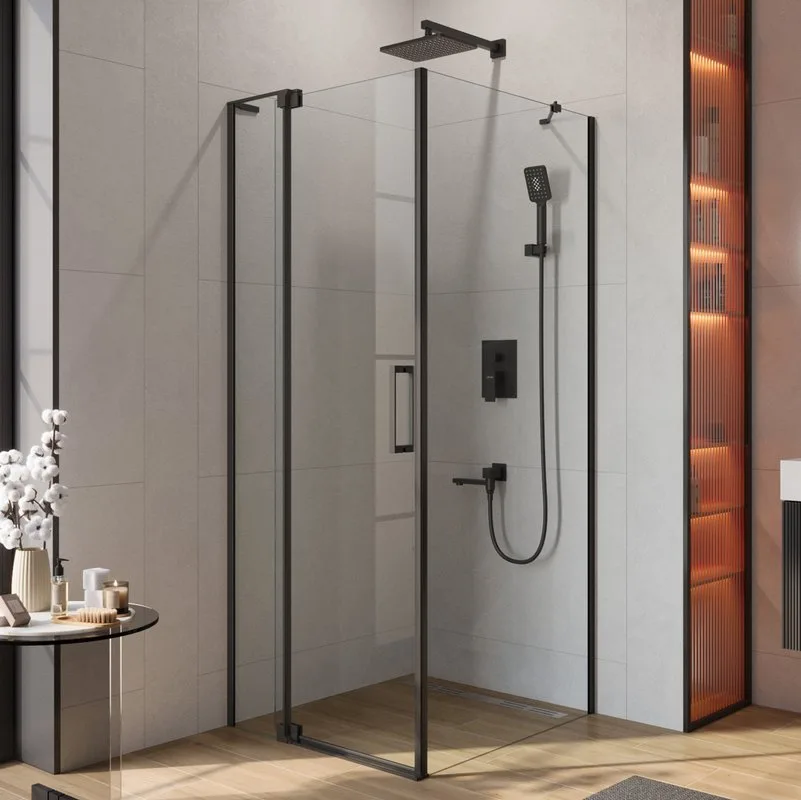 Душевой уголок Cezares Slider AH 1 80-80/90 C Nero профиль черный, стекло прозрачное Sancos — официальный сайт