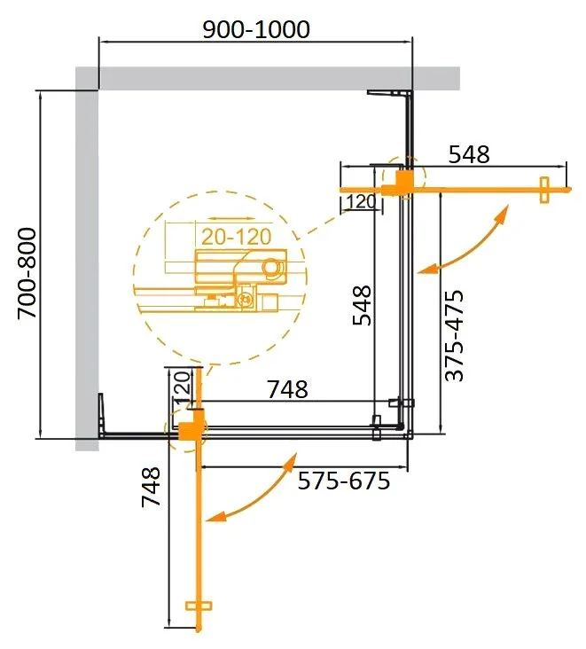 Душевой уголок Cezares Slider AH 2 70/80-90/100 C BORO профиль брашированное золото, стекло прозрачн Sancos — официальный сайт