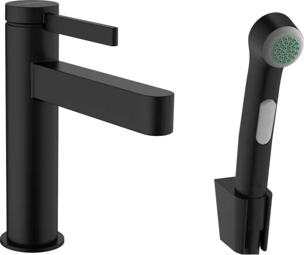 Смеситель для раковины Hansgrohe Finoris 110 76210670 с гигиеническим душем, матовый черный Sancos — Оригинал
