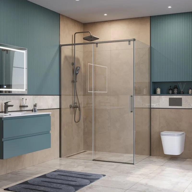 Душевой уголок BelBagno Soft Close-1 AH-1-140/100-C-GM профиль оружейная сталь Sancos — официальный сайт