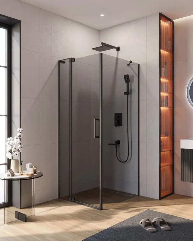 Душевой уголок Cezares Slider AH 1 90-70/80 Grigio Nero профиль черный, стекло серое Sancos — официальный сайт