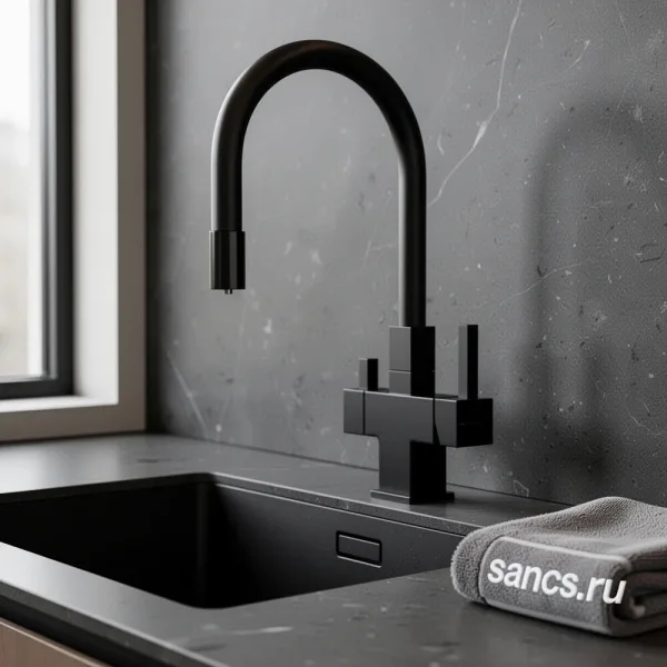 Смеситель для кухни Sancos Arno SC4005MB с гибким изливом, матовый черный Sancos — Оригинал